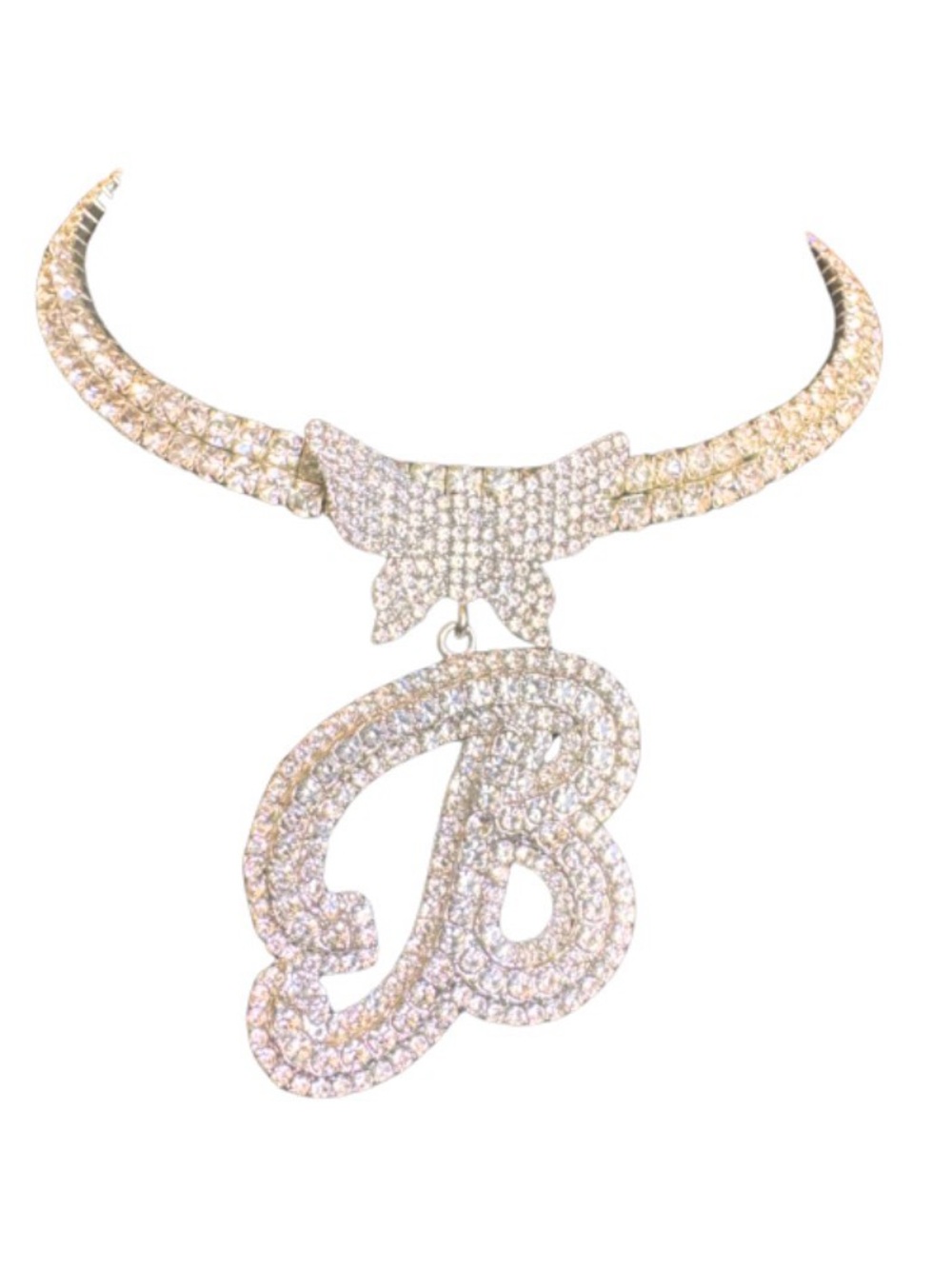 Rhinestone “B” Choker and Pendant - Picture 1 of 3